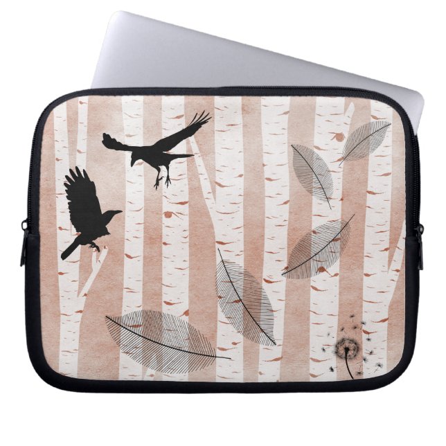 Attempted Murder of Crows in White Birch Forest Laptop Sleeve (Front)