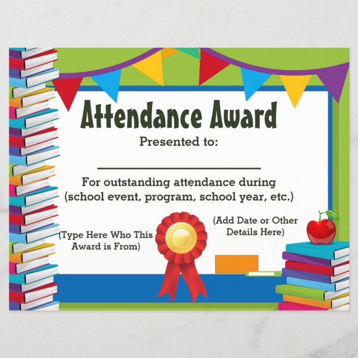 Attendance Award Certificate Customizable 8.5x11 | Zazzle.com