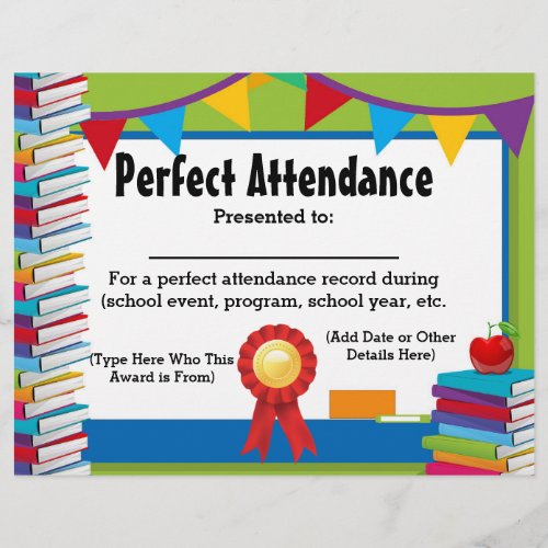 Attendance Award Certificate Customizable 85x11
