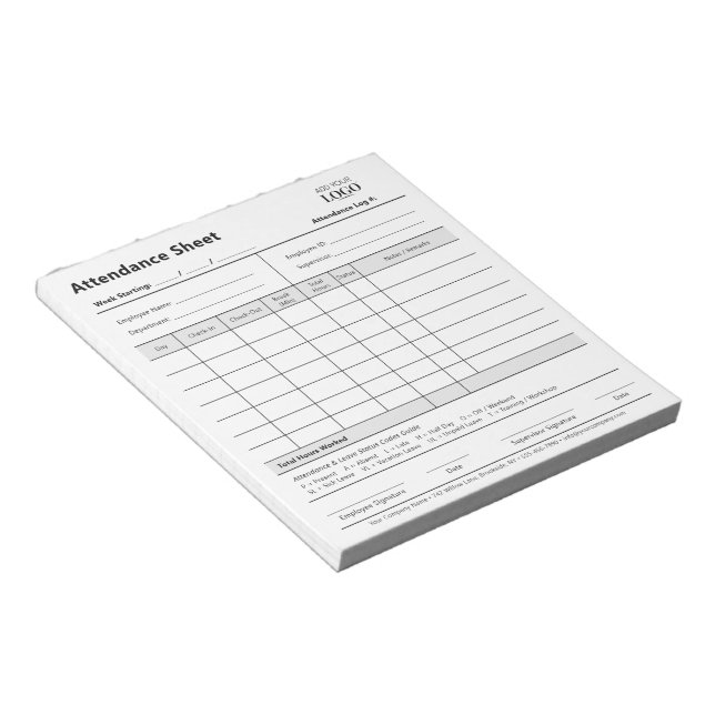 Attendance Log | Business Logo Tear-Off  Notepad (Angled)
