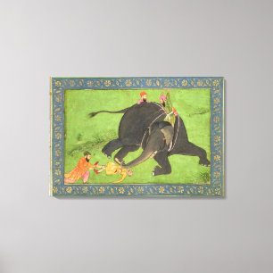 Attendants rescue a fallen man from an enraged ele canvas print