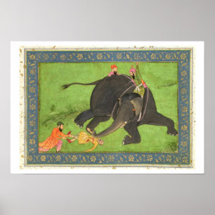 Attendants rescue a fallen man from an enraged ele poster