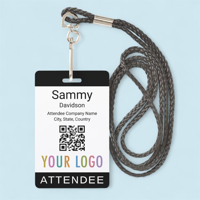 Attendee Event Badge Conference QR Code Logo Black (MISOOK Attendee Badge with QR Code and Logo Black)