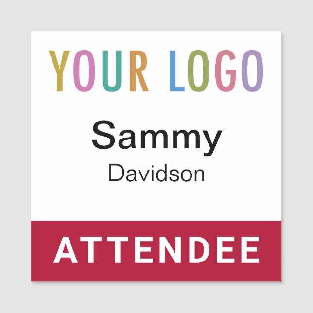 Attendee Name Badge Event Logo Dark Red Square 2x2 (Front)