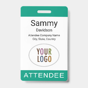Attendee Name Badge Logo Lanyard Clip Reel Green
