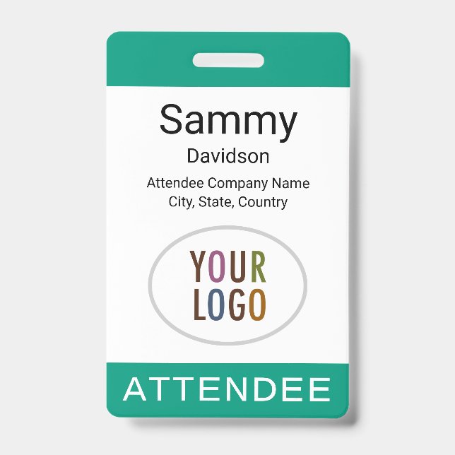 Attendee Name Badge Logo Lanyard Clip Reel Green (Front)