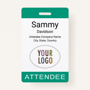 Attendee Name Badge Logo Lanyard Clip Reel Green