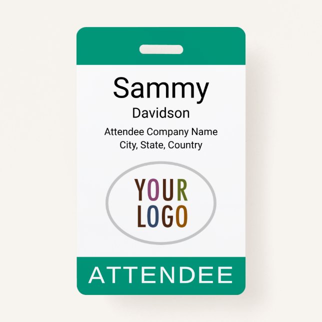 Attendee Name Badge Logo Lanyard Clip Reel Green (Front)