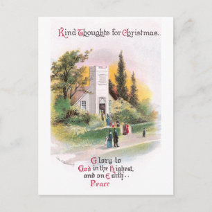Attending Church on Christmas Vintage Holiday Postcard