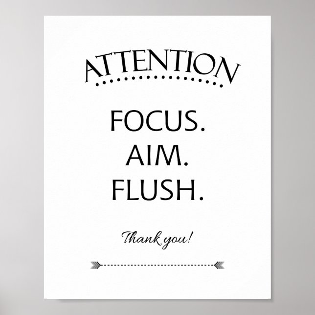 Attention Focus Aim Flush Kids Bathroom Sign (Front)