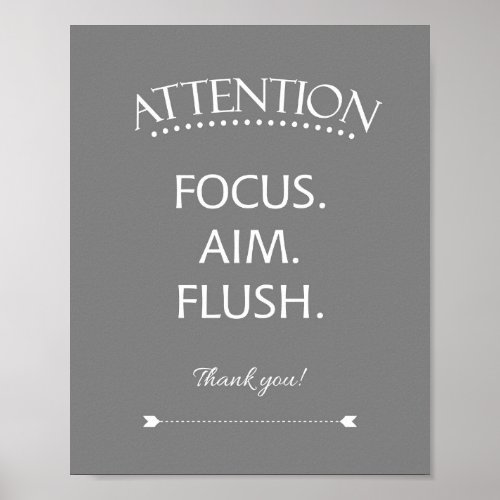 Attention Focus Aim Flush Kids Bathroom Sign Gray