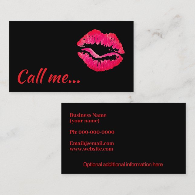 attention getting red kiss black business card (Front/Back)