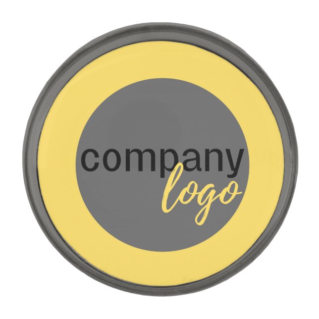 ATTENTION GRABBING YELLOW BUSINESS COMPANY LOGO  GUNMETAL FINISH LAPEL PIN (Front)