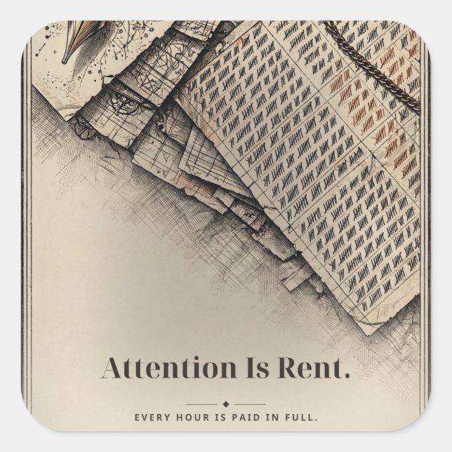 Attention Is Rent Focus Ledger Tee Square Sticker (Front)