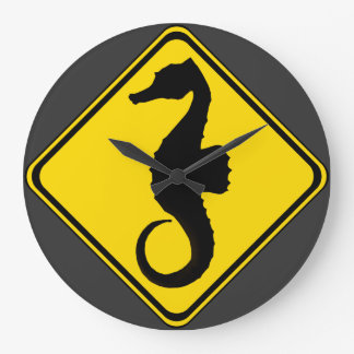 Attention: Jumping Seahorse Crossing! Large Clock