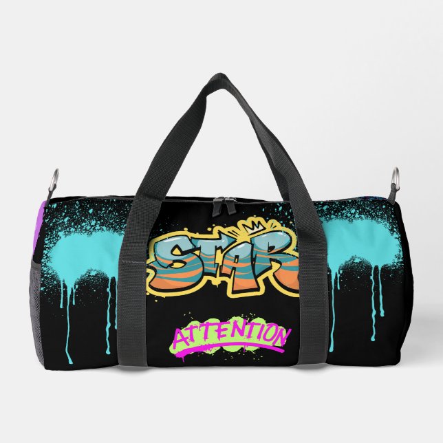 Attention Modern graffiti Spray painting Black Duffle Bag (Back)