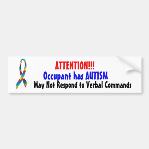 Attention Occupant has Autism Bumper Sticker