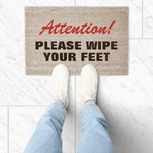 Attention Please Wipe Your Feet Sign Coir Fiber Doormat