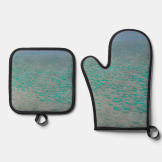 Attersee, Coastal Landscape Painting, Gustav Klimt Oven Mitt & Pot Holder Set