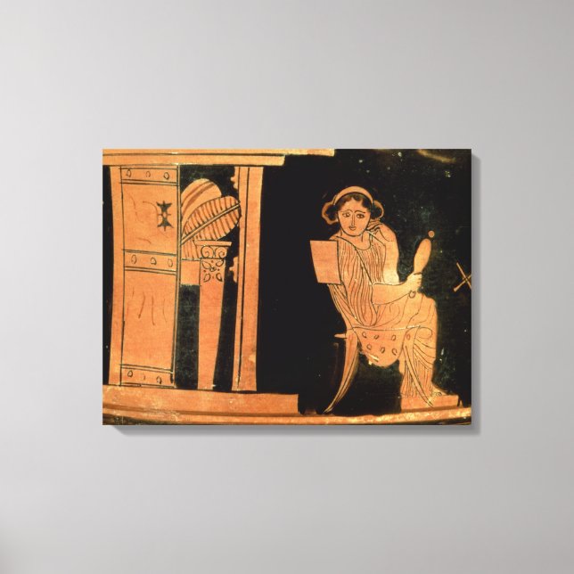 Attic red figure pyxis depicting a bride, 5th cent canvas print (Front)