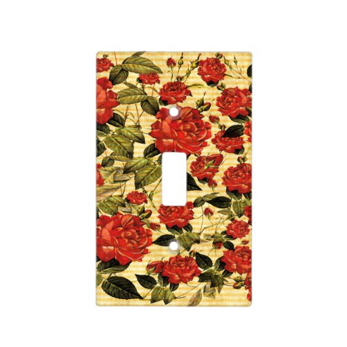 Attic Treasures _ Red Roses on Yellow Stripes Light Switch Cover