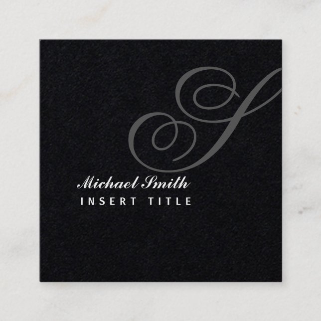 Attic Watermark Black Personalized Monogram Square Business Card (Front)