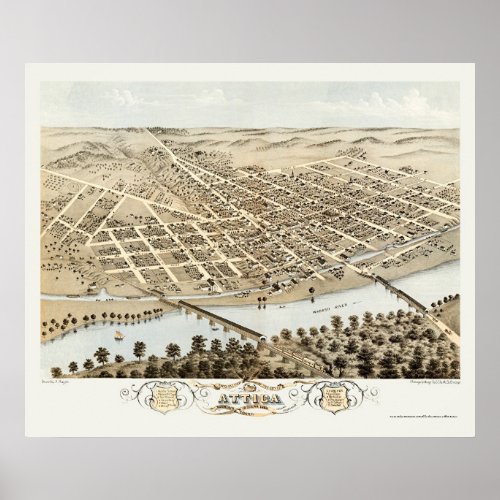 Attica IN Panoramic Map _ 1869 Poster