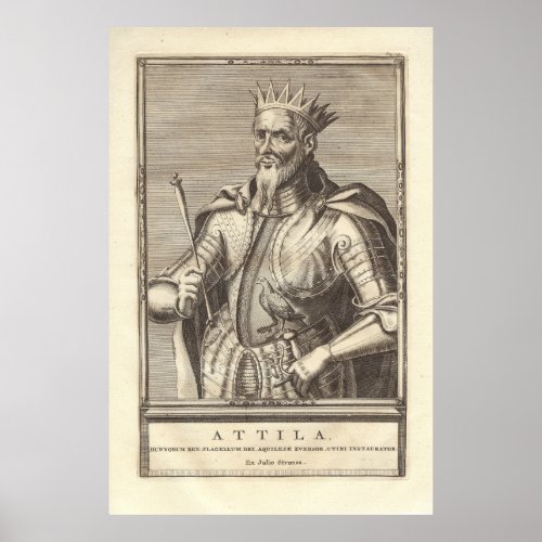 Attila The Hun Scourge of God from Antique Print