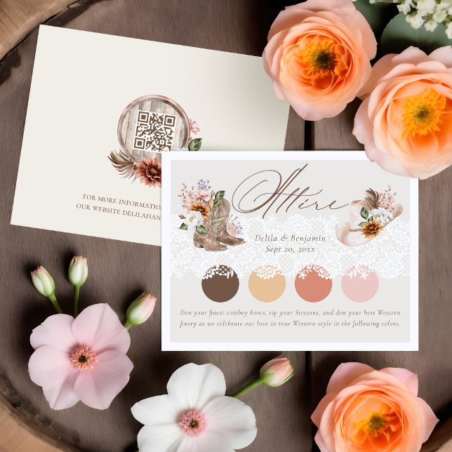 Attire Dress Code Floral Boho Western Hat Wedding Enclosure Card