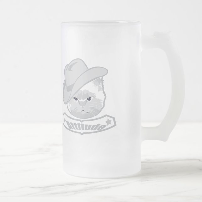 Attitude- cowboy cat frosted glass beer mug (Right)
