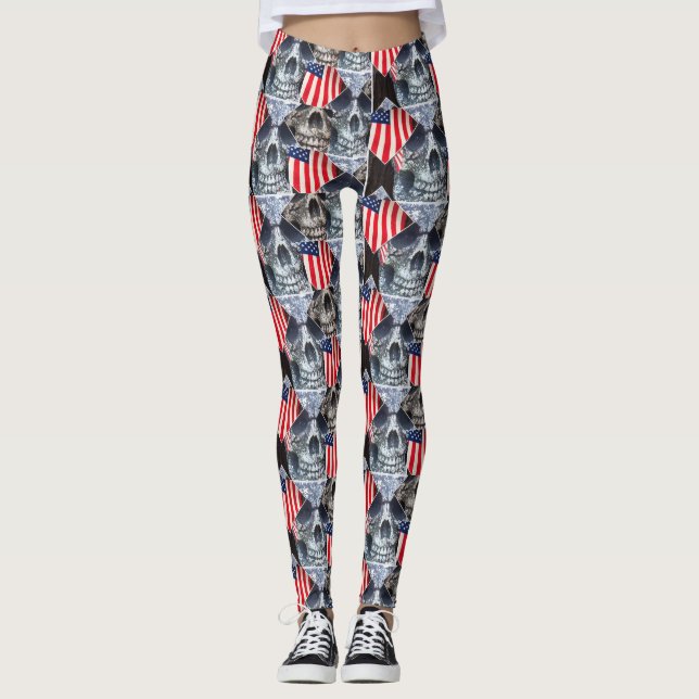 Attitude Roxxs Unisex Leggings "Patriot Skulls" (Front)