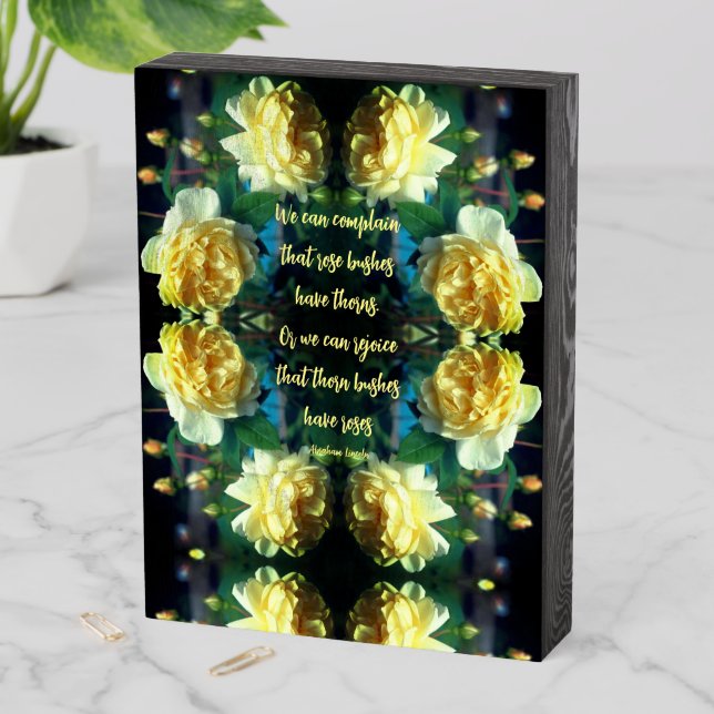 Attitude Yellow Roses Abstract Inspirational Wooden Box Sign (In Situ Vertical)