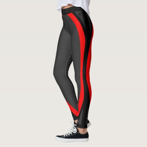 Attoni Dark Grey Red and Black Side Stripe Sports Leggings