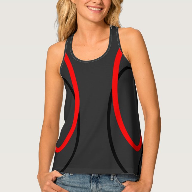 Attoni Dark Grey Red and Black Side Stripe Tank Top (Front)