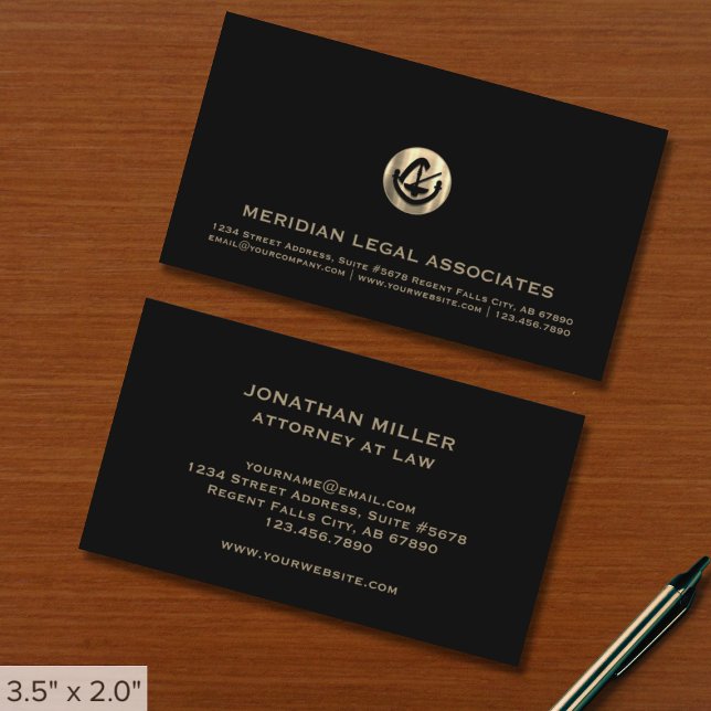 Attorney at Law Black and Gold Business Card (Creator Uploaded)