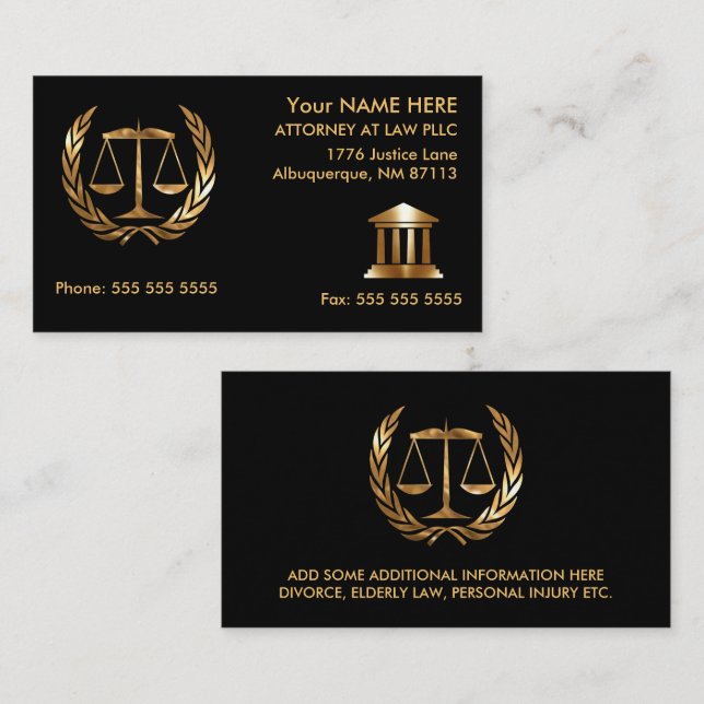 Attorney at Law Black and Gold Calling Card (Front/Back)