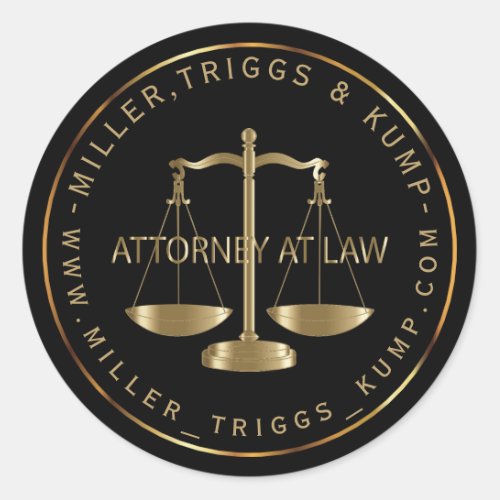Attorney at Law _ Black and Gold Classic Round Sticker