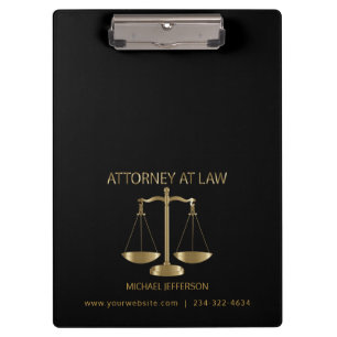 Attorney at Law - Black and Gold Clipboard