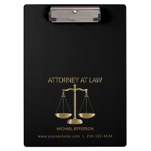 Attorney at Law - Black and Gold Clipboard (Front)