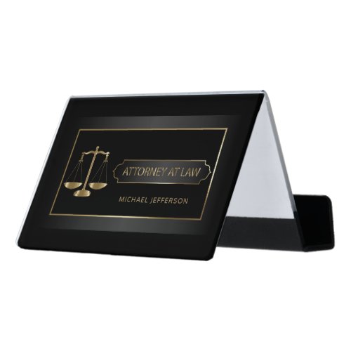 Attorney at Law _ Black and Gold Desk Business Card Holder