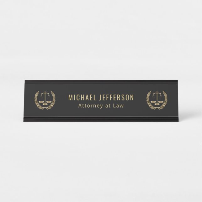 Attorney at Law  - Black and Gold Desk Name Plate (Front)