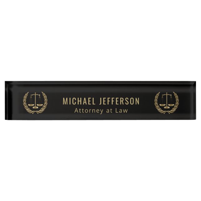 Attorney at Law  - Black and Gold Desk Name Plate (Front)