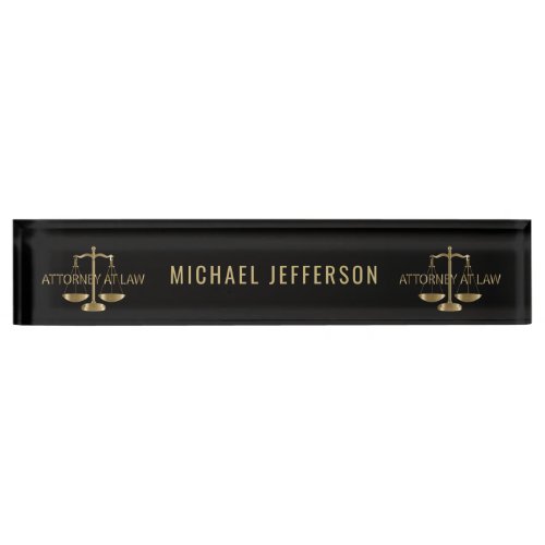 Attorney at Law  _ Black and Gold Scales Desk Name Plate