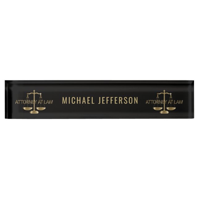 Attorney at Law  - Black and Gold Scales Desk Name Plate (Front)