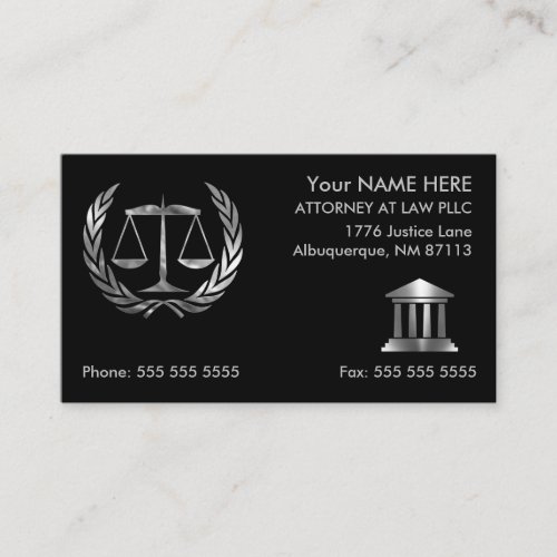 Attorney at Law Black and Silver Business Card