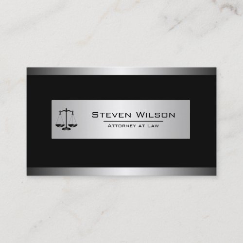 Attorney At Law Black and Silver Steel Legal Scale Business Card