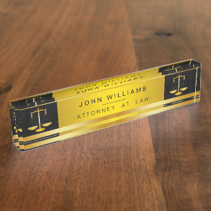Attorney At Law Black Gold Legal Scale Executive Nameplate