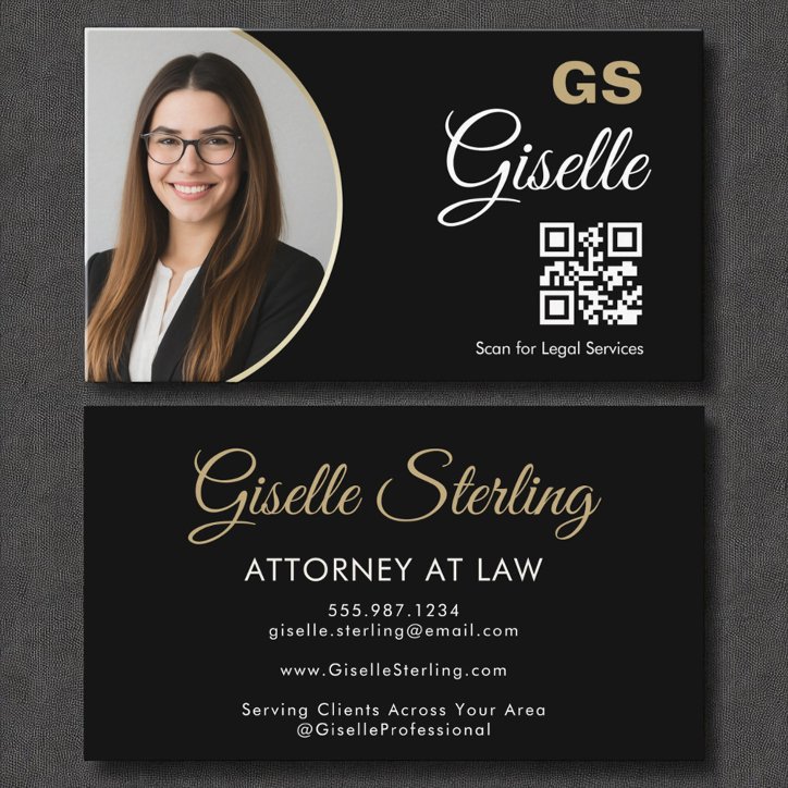 Attorney At Law Black Gold Photo QR Code Business Card