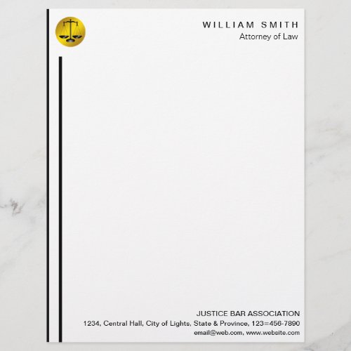 Attorney At Law Black Gold Scale Lawyer Justice Letterhead