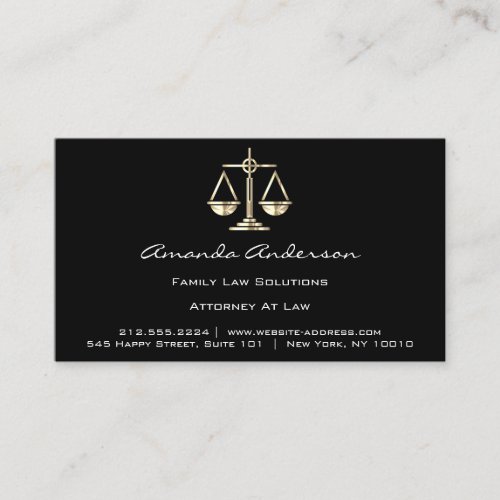Attorney at Law Black Golden Scale Lawyer Custom Business Card
